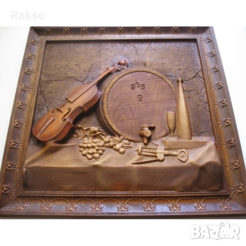 Дърворезба "Цигулка, грозде, бъчва ... ", снимка 3 - Пана - 52534007