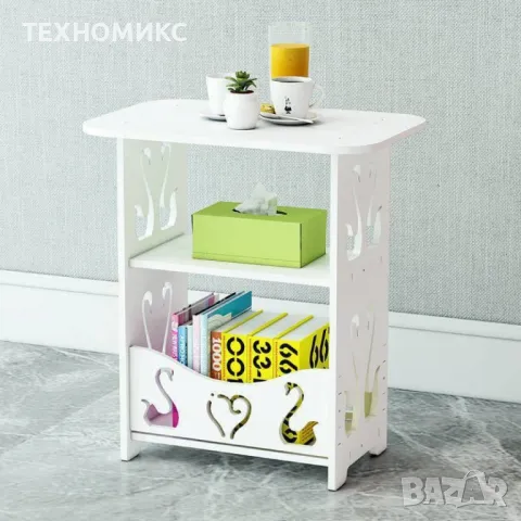 Компактна бяла PVC маса с декоративни изрязани орнаменти и три нива за съхранение, снимка 2 - Декорация за дома - 49134946