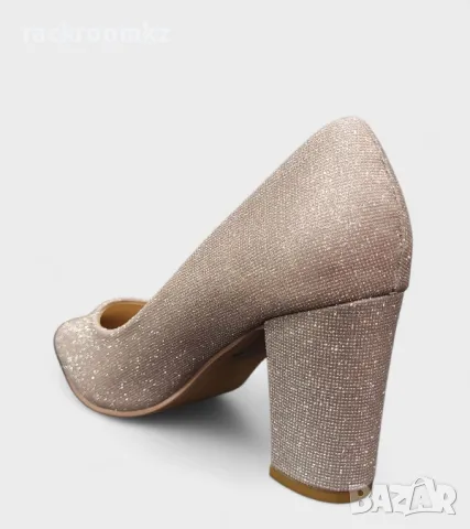 Дамски елегантни обувки на висок ток с брокатен блясък – шампанско | 920-81BB, снимка 3 - Дамски обувки на ток - 50109578