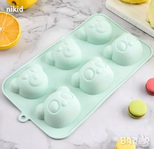 6 глави глава мече панда силиконов молд форма фондан шоколад гипс кексчета мъфини, снимка 2 - Форми - 48776871