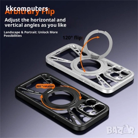 Магнитен калъф за Honor Magic8 Pro 5G с Въртяща се Стойка - PC+Силикон+Метал, Отверстия за охлаждане, снимка 5 - Калъфи, кейсове - 53285239