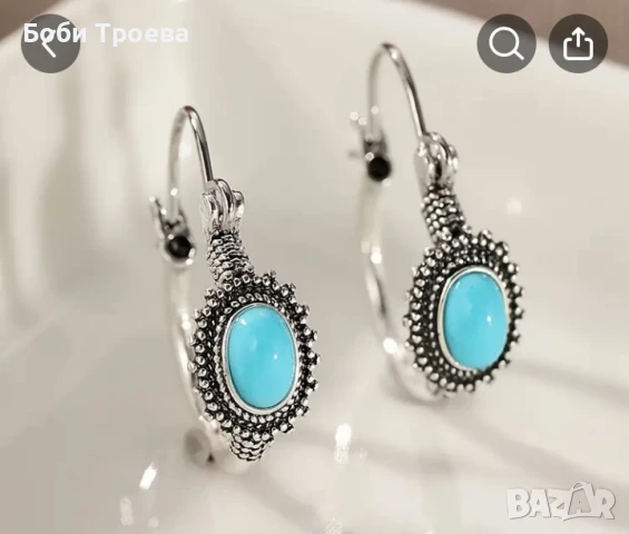 Семпли Обеци в модернистичен  Стил ,загатнати геометрични мотиви със син камък, снимка 2 - Обеци - 50917727