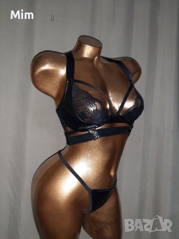 75 Е К-т Черен кожен сутиен и прашка , снимка 8 - Бельо - 38597048