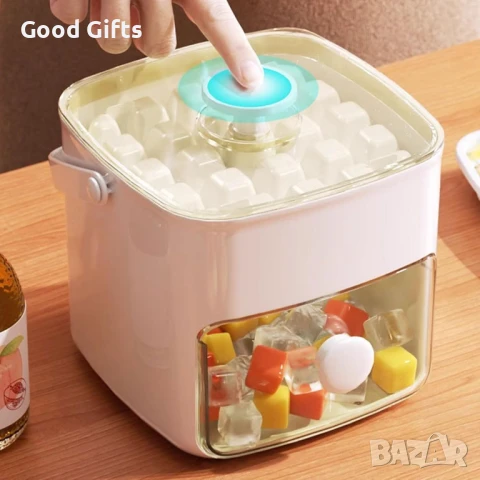 Контейнер за лед с 3 нива и натискащ механизъм – Кутия с форма за кубчета, капак и щипка, снимка 4 - Други стоки за дома - 51060969