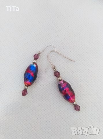 Сребърни обеци Мурано , снимка 2 - Обеци - 39888220