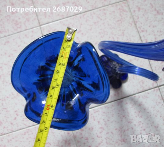 Високи  38 и 44 см  -  2 бр невероятни големи стъклени сини вази, снимка 10 - Вази - 30594521