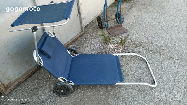 шезлонг на колела + сенник, сгъваем стол за плаж на колела, СИН , снимка 5 - Къмпинг мебели - 41735919