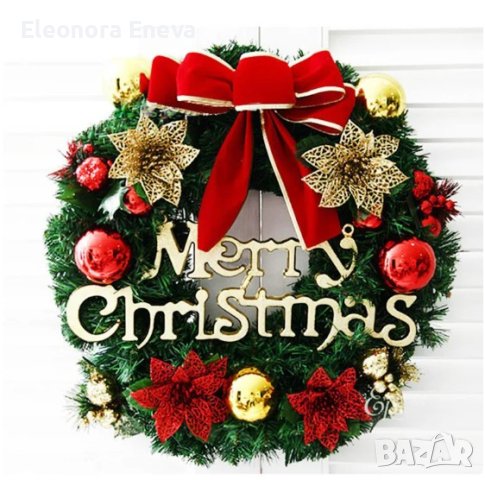 Коледен венец Mеrry Christmas с панделка, снимка 5 - Декорация за дома - 42910787