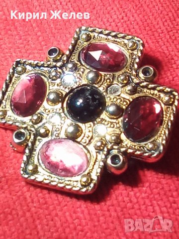ПОЗЛАТЕНА СТАРА КРЪСТОВИДНА РЕТРО АРТ БРОШКА с ШЛИФОВАНИ ЦВЕТНИ КРИСТАЛИ 29501, снимка 11 - Антикварни и старинни предмети - 37660165