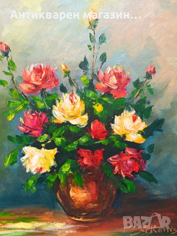 Натюрморт – букет от рози., снимка 3 - Картини - 54342725