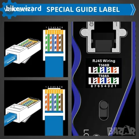 Комплект инструменти за кримпване на RJ45 и RJ11 за CAT5/5E/6/6A с 50 RJ45 конектора и капаци НОВИ, снимка 3 - Клещи - 56088557