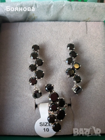 Сребърен комплект с естествен черен Шпинел , снимка 3 - Бижутерийни комплекти - 53328697