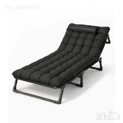 Сгъваемо къмпинг легло и градински шезлонг 2в1, с мек матрак и възглавница, Регулируем,180x56, снимка 2 - Градински мебели, декорация  - 53882000