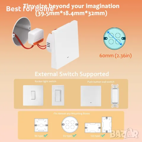 Smart Switch Съвместим с Alexa, Google Home, Home Assistant, снимка 3 - Друга електроника - 49470003