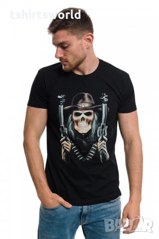 Нова мъжка тениска с дигитален печат Череп с пистолети, снимка 3 - Тениски - 29050863