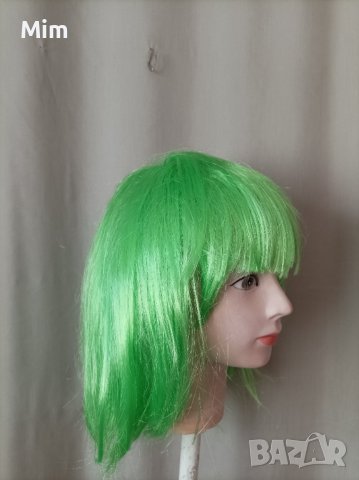  Неоново зелена перука с бретон , снимка 3 - Аксесоари за коса - 37225069