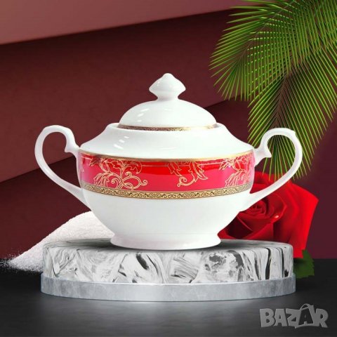Сервиз от костен порцелан за съдомиялна машина - Червен, снимка 8 - Сервизи - 31040136