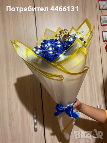 Букет от 30 фоамени рози с брокат , снимка 3 - Изкуствени цветя - 52634481