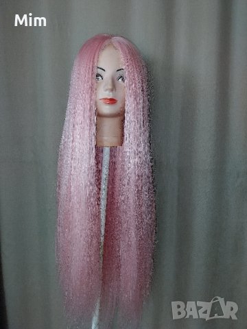80 см. Дълга права перука в светло розово , снимка 3 - Аксесоари за коса - 42778856