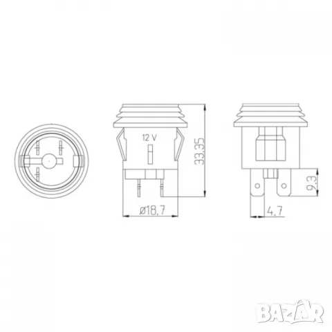 Тесен двупозиционен превключвател 12V 33.35x18.7 mm, снимка 2 - Аксесоари и консумативи - 55865650