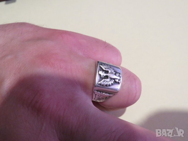 Стар мъжки сребърен царски пръстен със орел  символ на държавността, сребро, снимка 6 - Пръстени - 36817009