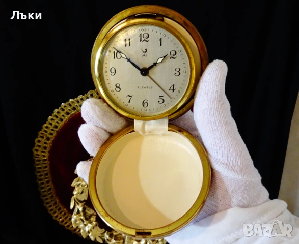 Френски механичен часовник,будилник Jaz,рубини,кожа. , снимка 5 - Антикварни и старинни предмети - 53249622