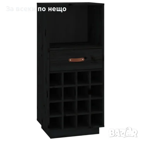 Шкаф за вино, черен, 45x34x100 см, борово дърво масив