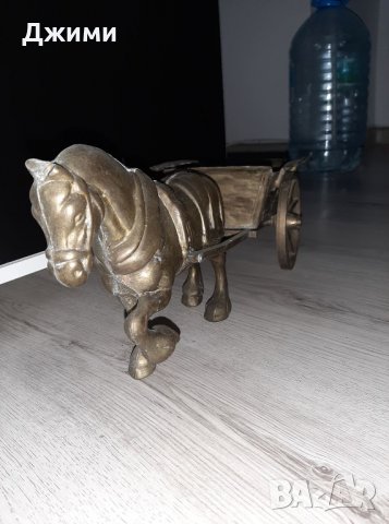 масивен бронзов кон със кару4ка, снимка 2 - Антикварни и старинни предмети - 36670704