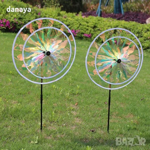 5948 Двойна градинска въртележка с отразяващи неонови цветове, 75 см, снимка 2 - Градински мебели, декорация  - 50664235