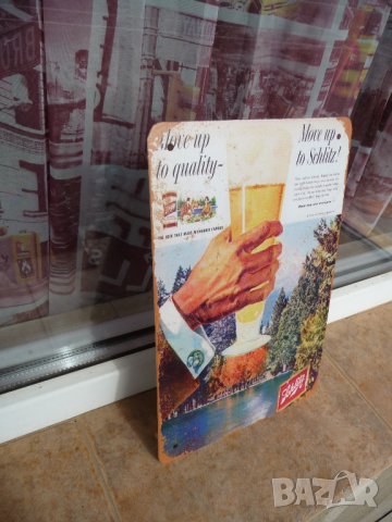 Метална табела бира Шлиц Schlitz пиво езеро бутонели ръкавели, снимка 2 - Рекламни табели - 42748978