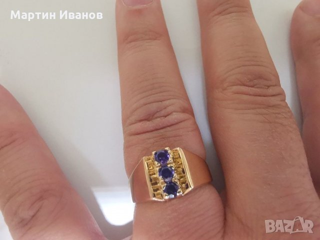 Златен пръстен с лилав аметист , снимка 12 - Пръстени - 30283686