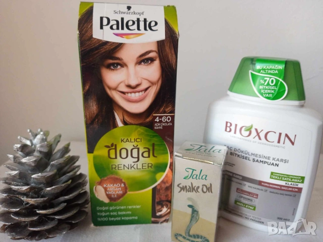 Промо комплект 926-боя за коса,змийско масло 20 мл., шампоан Bioxin и шишарка, 7,67 €