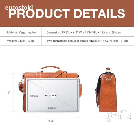 ECOSUSI Раница за жени, чанта за лаптоп тип „куфарче“, веганска кожена чанта, подходяща за 15,6-инчо, снимка 3 - Раници - 51343679