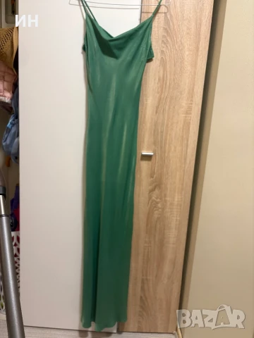 Сатенена рокля в зелено, снимка 4 - Рокли - 51180001