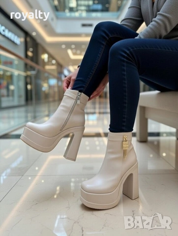 Боти на ток - бежова кожа, снимка 4 - Дамски боти - 53282357