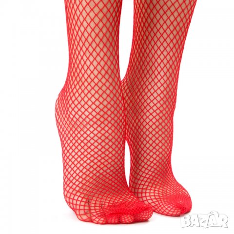 Еротични червени мрежести чорапи за жартиер - Код: G1972, снимка 6 - Бельо - 39322597
