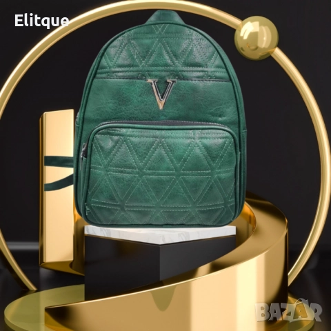 Елегантна дамска раничка от еко к. с капитониран ефект и метален елемент V 23см * 29см * 12см