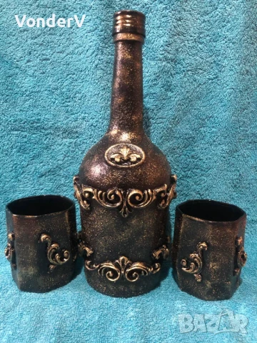 Комплекти за подарък Бутилка с чаши Картини за дома Ръчна изработка Повод Рожден ден Юбилей, снимка 4 - Сервизи - 49539640