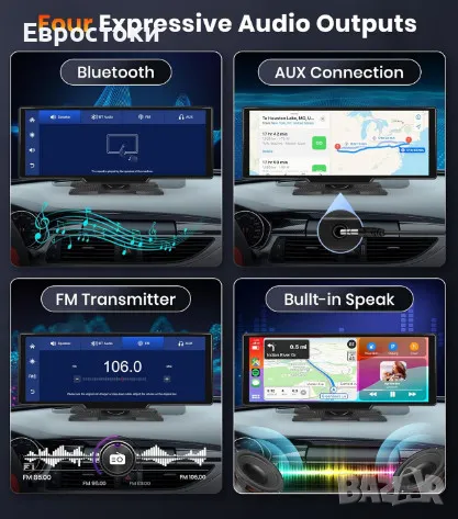 PODOFO универсална мултимедия за кола, сензорен екран 10,26 инча 1080P IPS, 7-32V, Carplay/Android , снимка 4 - Аксесоари и консумативи - 50107706