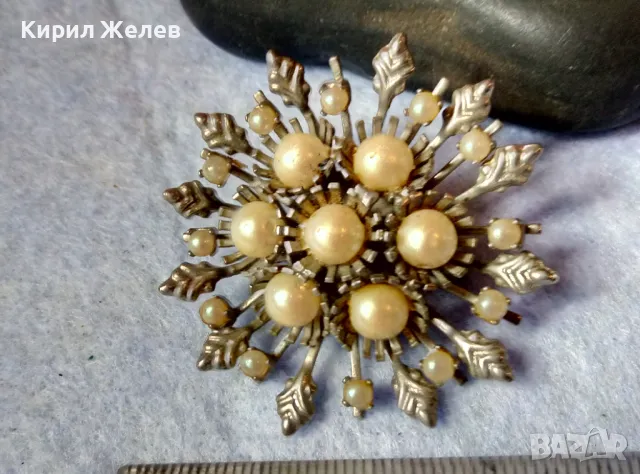 СТАРА СРЕБРИСТА АЖУРНА ПЕРЛЕНА БРОШКА СНЕЖИНКА с БЕЛИ ПЕРЛИ С Нужда От НОВА ИГЛА ! 48838, снимка 9 - Антикварни и старинни предмети - 48444701