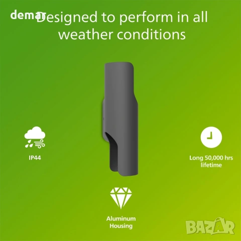 Външна LED стенна лампа Philips Fira, 800 lm, 2700 K, PowerShield,IP44, снимка 2 - Лампи за стена - 54015662