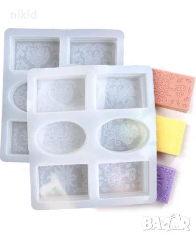 6 декорирани правоъгълник и овал дълбок калъп силиконов молд форма за фондан гипс сапун, снимка 5 - Форми - 31542944