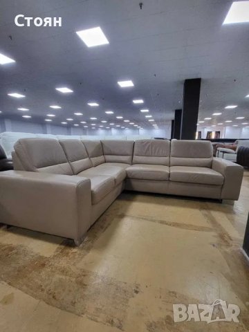 Бежов кожен ъглов диван "ALDOSA", снимка 5 - Дивани и мека мебел - 39965352