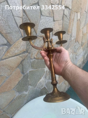 СВЕЩНИК МЕТАЛ БРОНЗ МЕСИНГ ТРОЙКА ОРНАМЕНТИ, снимка 5 - Други ценни предмети - 51657544