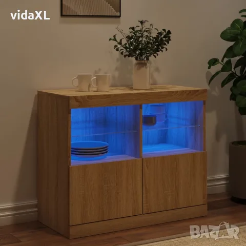 vidaXL Сайдборд с LED светлини, сонома дъб, 81x37x67 см, снимка 4 - Бюфети - 56148139