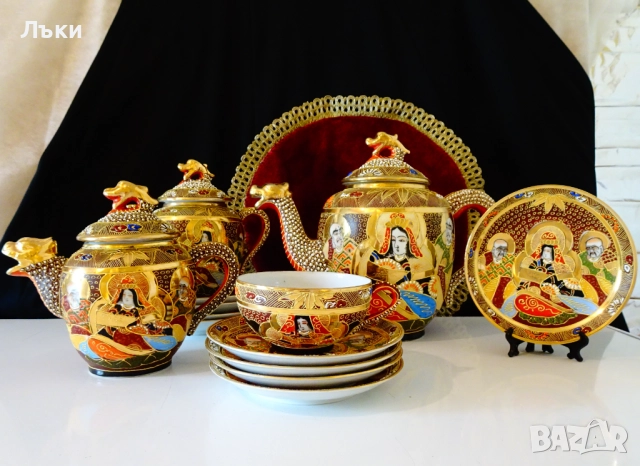 Кана японски порцелан Satsuma,Дракон,злато,1.5 литра. , снимка 15 - Антикварни и старинни предмети - 51636022
