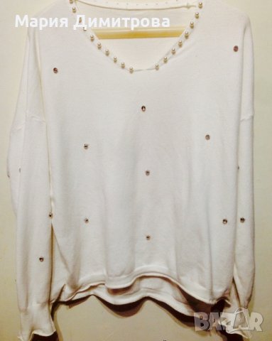Модерна блуза с перли и кристали, снимка 1 - Блузи с дълъг ръкав и пуловери - 38186408