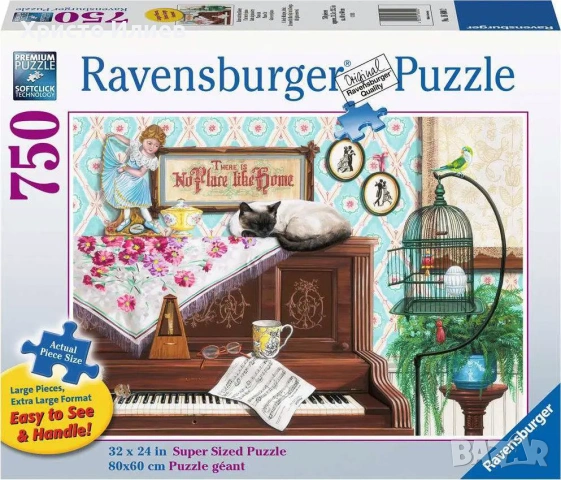 Пъзел котка върху пиано 750 части Ravensburger 