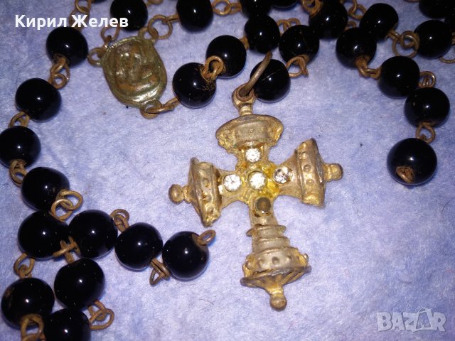 СТАРА РИМОКАТОЛИЧЕСКА МОЛИТВЕНА ОГЪРЛИЦА БРОЕНИЦА с ЖЕЛЯЗНО КРЪСТЧЕ с ПОЗЛАТА и КРИСТАЛИ ИКОНА 37224, снимка 16 - Антикварни и старинни предмети - 40392062