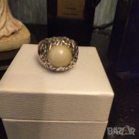 Сребро и слонова кост ,ръчна изработка масивен пръстен  КОЛЕДНО НАМАЛЕНИЕ , снимка 3 - Пръстени - 37943753